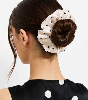 White Polka Dot Satin Scrunchie