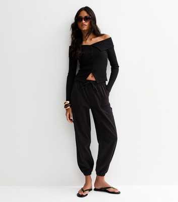 Black Cotton Tapered Cargo Trousers
