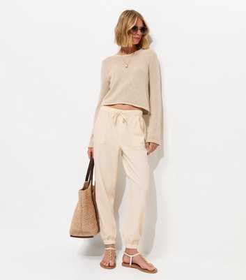 Off White Cotton Tapered Cargo Trousers