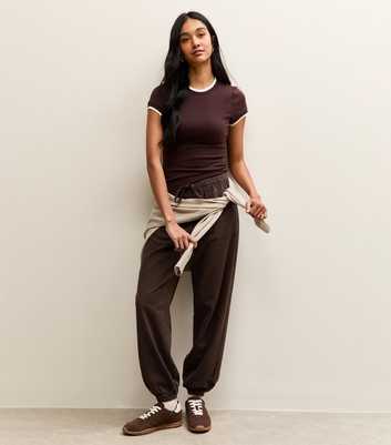 Dark Brown Cotton Tapered Cargo Trousers