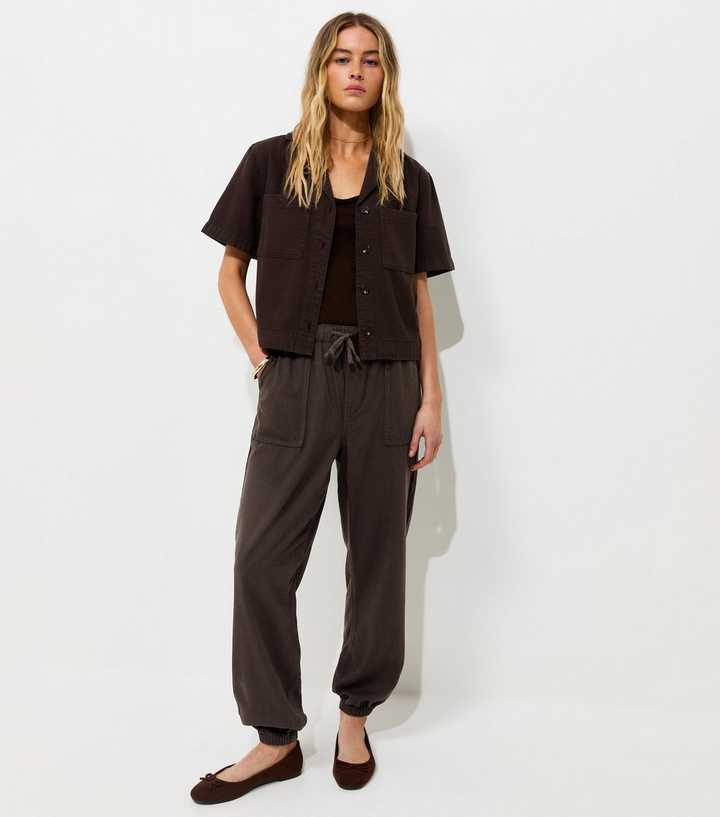 Dark Brown Cotton Tapered Cargo Trousers