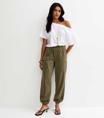Dark Khaki Cotton Tapered Cargo Trousers