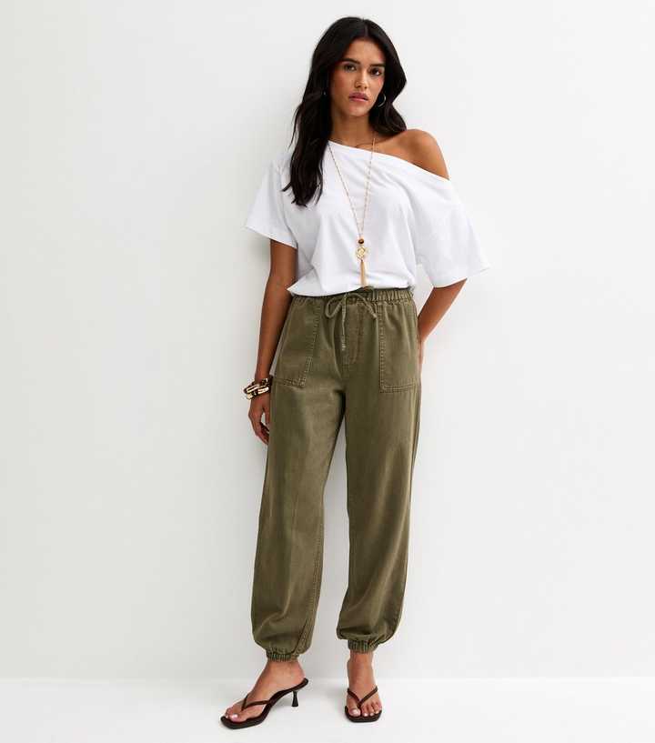 Dark Khaki Cotton Tapered Cargo Trousers