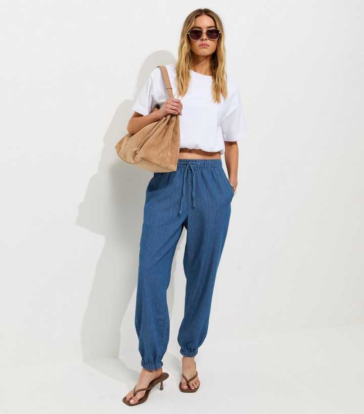 Blue Chambray Tapered Drawstring Trousers