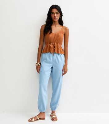 Light Blue Chambray Tapered Drawstring Trousers