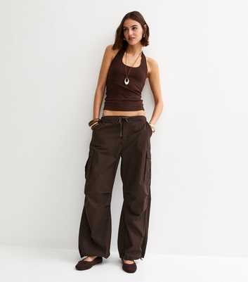 Dark Brown Cargo Pocket Parachute Trousers