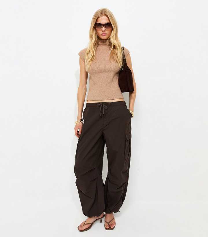 Dark Brown Cargo Pocket Parachute Trousers