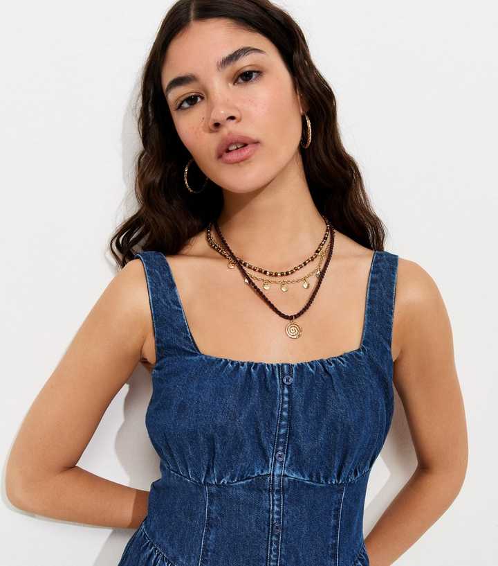 Blue Cotton Milkmaid Denim Midi Dress | New Look