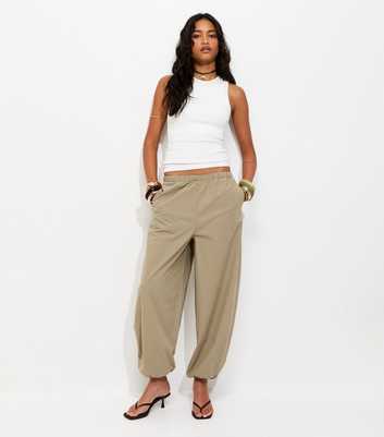 Light Khaki Tapered Balloon Parachute Trousers