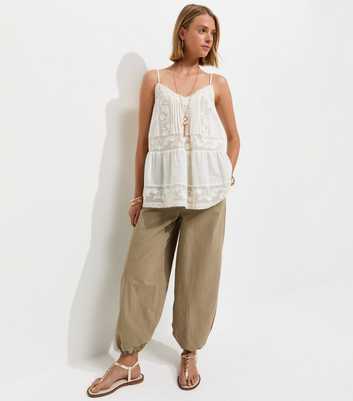 Light Khaki Tapered Balloon Parachute Trousers