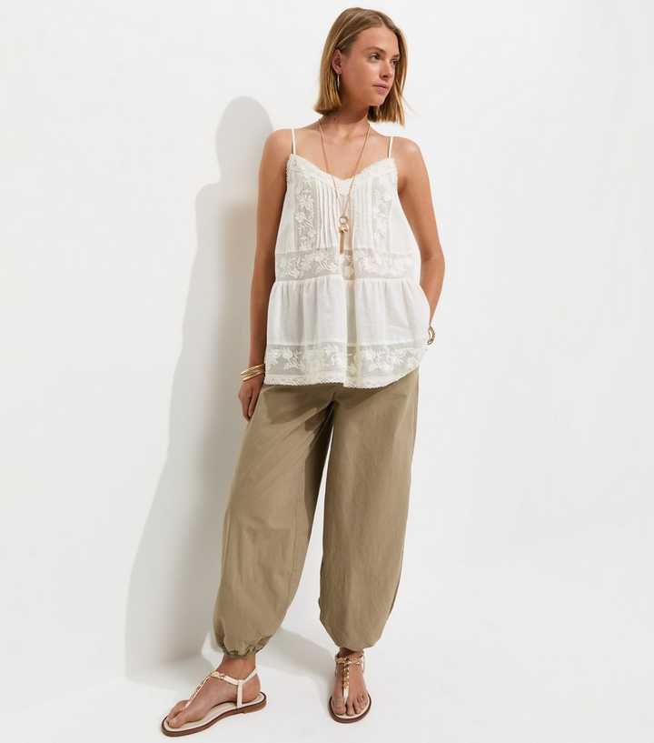 Light Khaki Tapered Balloon Parachute Trousers