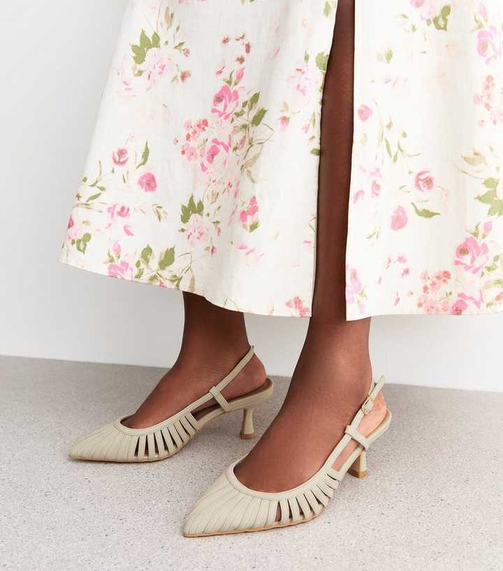 Wide Fit Off White Strap Detail Slingback Court Shoes