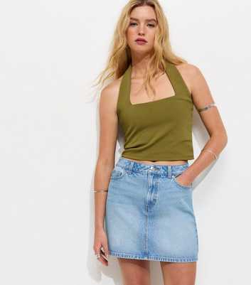 Light Blue Denim A-Line Mini Skirt