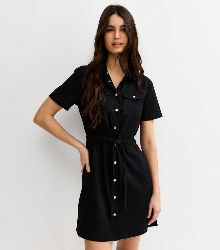 Black Lightweight Denim Shirt A line Mini Dress | New Look Black Lightweight Denim Shirt A line Mini Dress | New Look