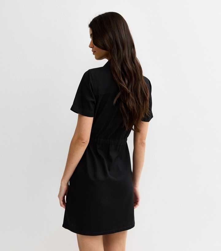 Black Lightweight Denim Shirt A line Mini Dress | New Look
