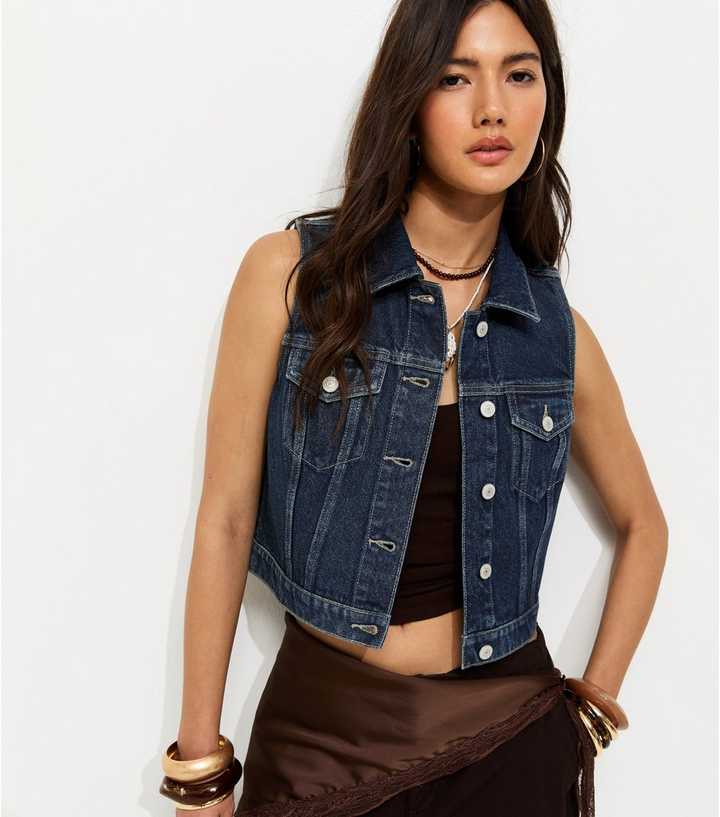Indigo Wash Cropped Denim Waistcoat