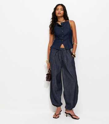 Navy Denim Tapered Balloon Leg Trousers