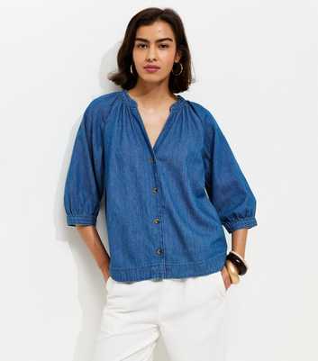 Blue Denim Cropped Sleeve Shirt