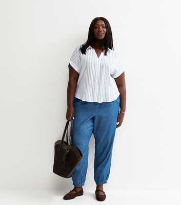 Curves Blue Chambray Tapered Drawstring Trousers