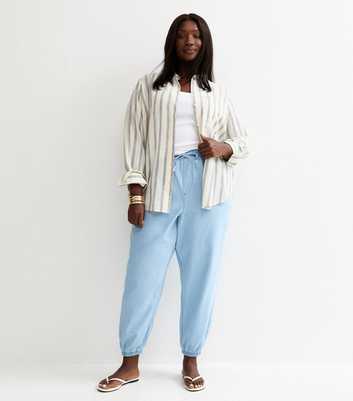 Curves Light Blue Chambray Tapered Drawstring Trousers