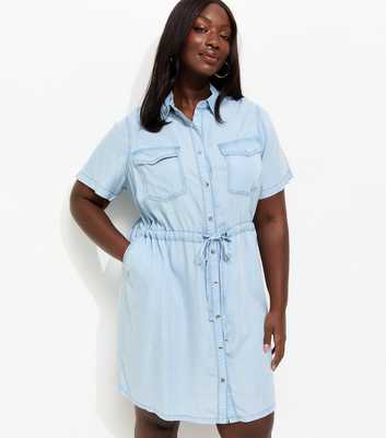 Curves Light Blue Short Sleeve Shirt Dress