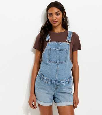 Maternity Blue Short Denim Dungarees