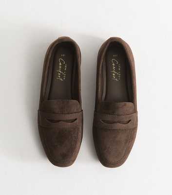 Dark Brown Faux Suede Flat Penny Loafers