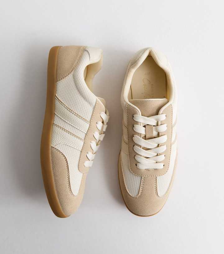Off White Mesh and Faux Leather Gum Sole Trainers