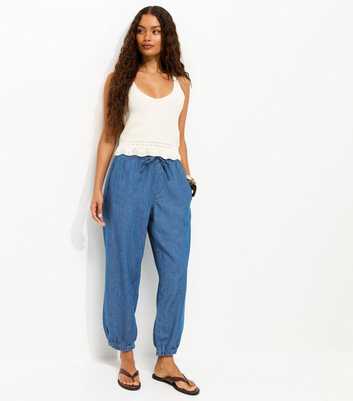 Petite Blue Cuffed Twill Cargo Trousers