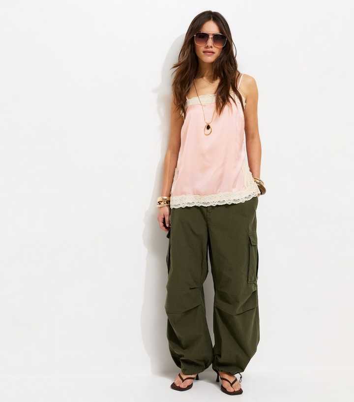Petite Dark Khaki Cotton Cargo Trousers