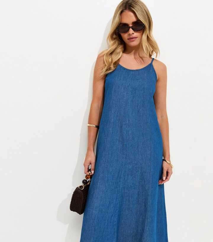Petite Blue Denim Smock Midi Dress