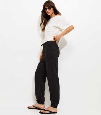 Tall Black Cotton Cuffed Twill Cargo Trousers