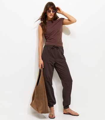 Tall Dark Brown Cotton Cuffed Twill Cargo Trousers
