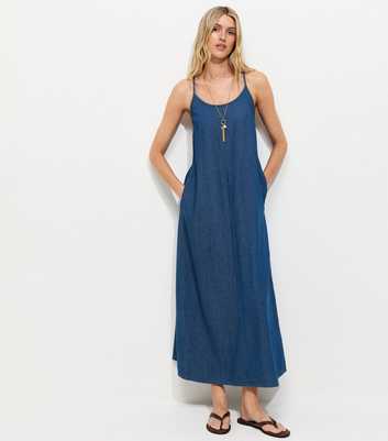 Tall Blue Chambray Cotton Midi Dress