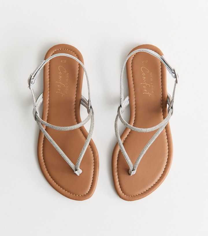 Silver Embellished Toe Post Sandals