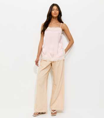 Off White Pleated Twill Wide Leg Trousers