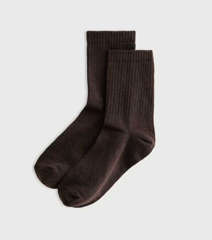 Brown Ribbed Ankle Socks