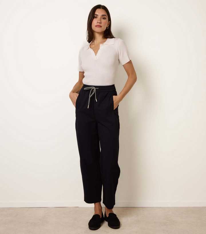 Blue Vanilla Navy Elasticated Drawstring Trousers