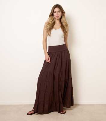 Blue Vanilla Dark Brown Tiered Maxi Skirt