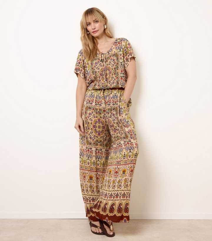 Blue Vanilla Brown Paisley Wide Leg Trousers
