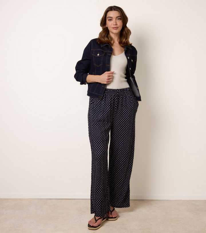 Blue Vanilla Navy Polka Dot Wide Leg Trousers