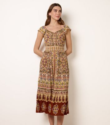 Blue Vanilla Multi Colour V Neck Midi Printed Dress | New Look