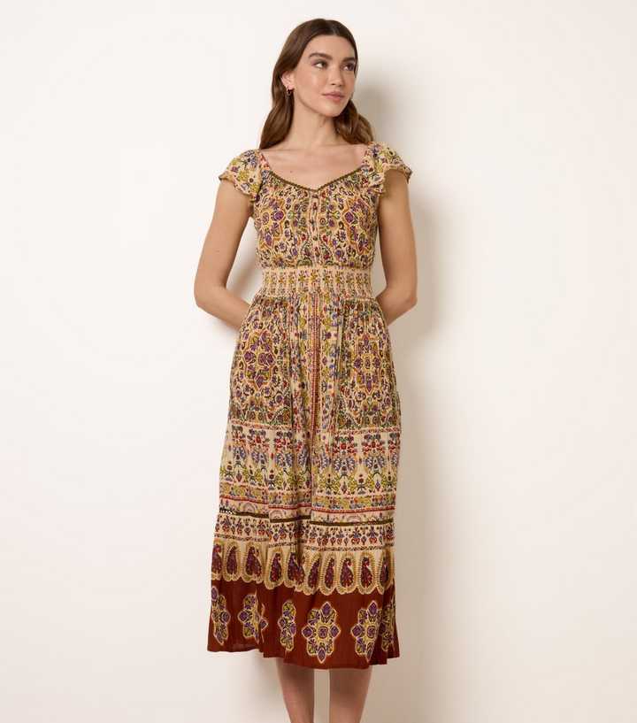 Blue Vanilla Multi Colour V Neck Midi Printed Dress