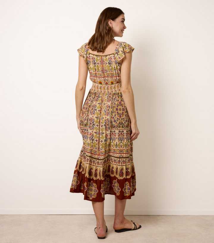 Blue Vanilla Multi Colour V Neck Midi Printed Dress | New Look