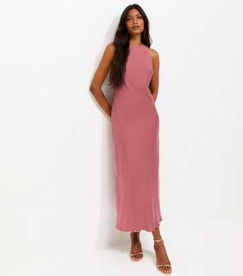 Pink Satin High Neck Maxi Dress