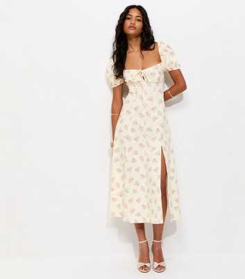 White Mini Bouquet Milkmaid Midi Dress