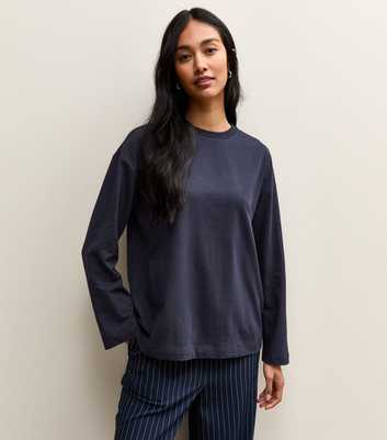 Navy Heavyweight Cotton Long Sleeve T-Shirt