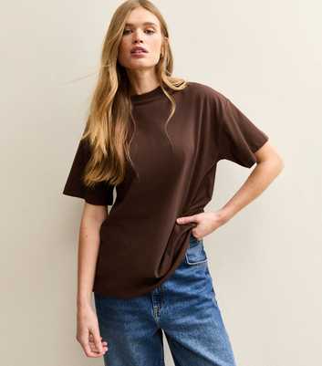 Dark Brown Cotton Oversized T-Shirt