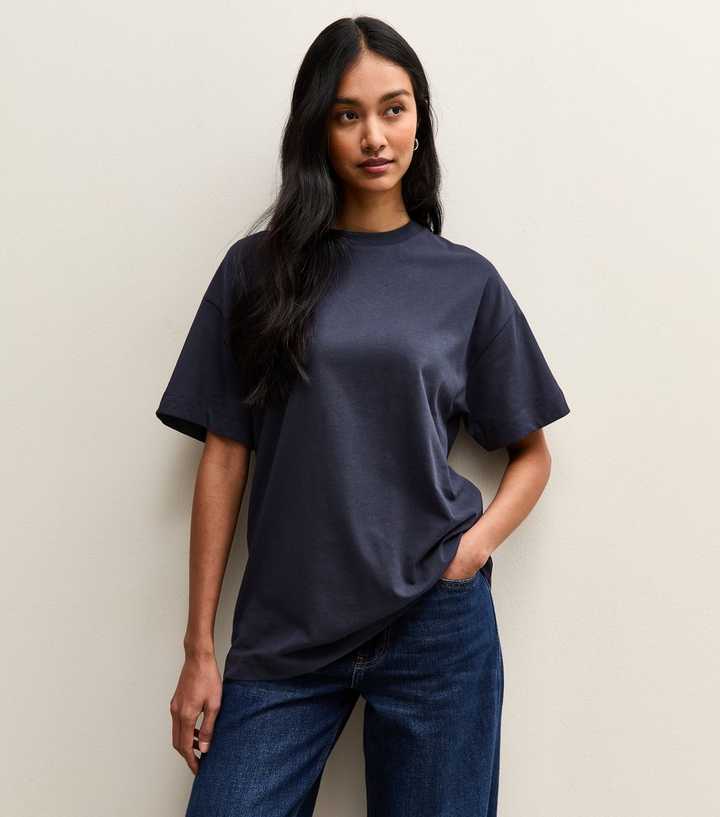 Navy Cotton Oversized T-Shirt