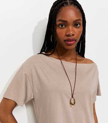 Mink Textured Off The Shoulder T-Shirt